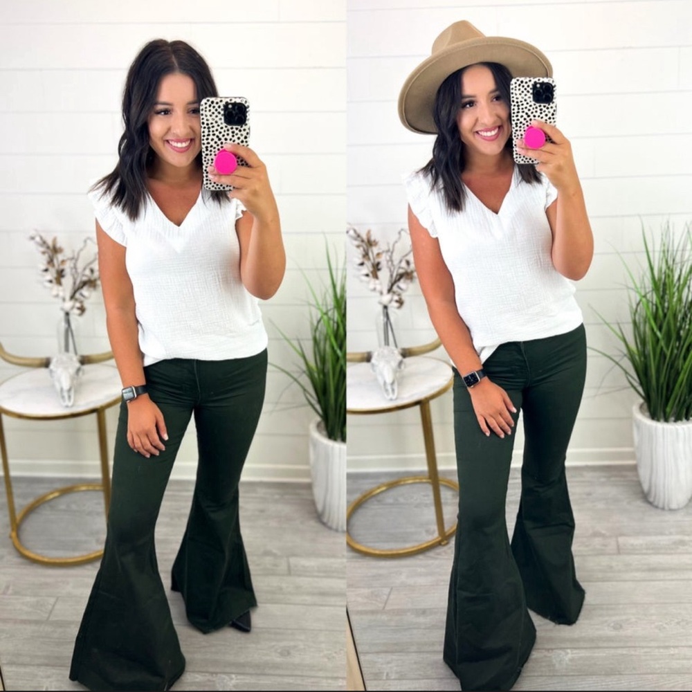 Zenana Super Stretch Flare Jeans (Olive)